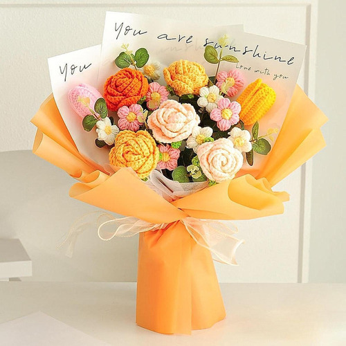 Flores De Crochet Bouquet Centro De Flor Artificial Naranja
