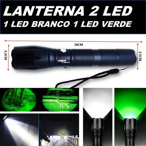 Lanterna Tática 2 Led Luz Branca/verde Foco Ajustável 688t6