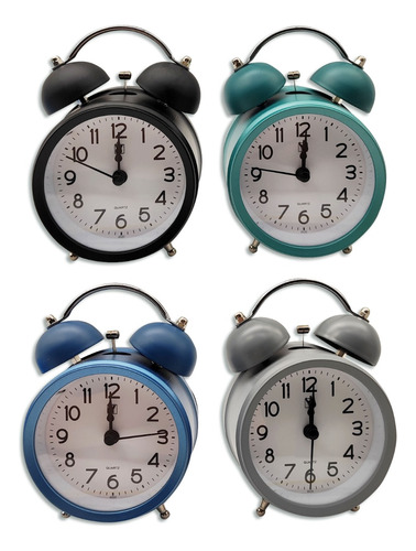 Reloj Despertador Doble Campana Azul, Negro, Gris, Verde  
