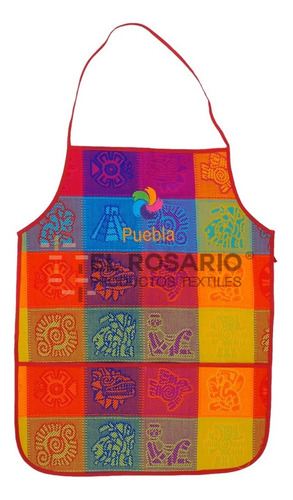 Mandil Artesanal Mexicano - Pedido Personalizado Color Colorín Turquesa1 Diseño De La Tela Prehispanica