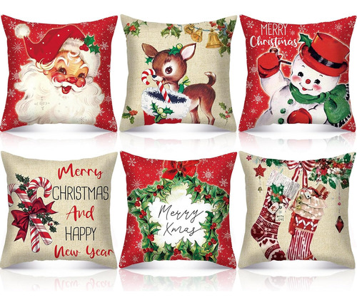 Fundas De Almohada De Navidad Vintage 18x18 Juego De 6 ...