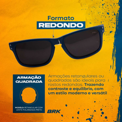 Óculos De Sol Quadrado Polarizado Brk Lente Azul Resistente