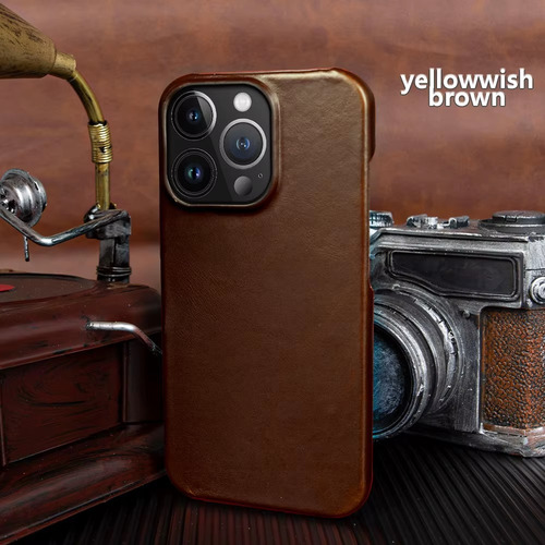 Funda De Cuero Genuino Magsafe Iphone 15 Marrón Claro Yellowwish Brown