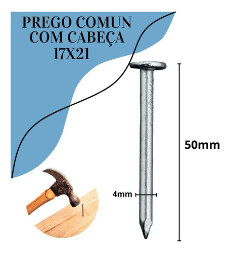 Kit 17 Prego Com Cabeça 17x21 Arame Fixação Madeira Concreto