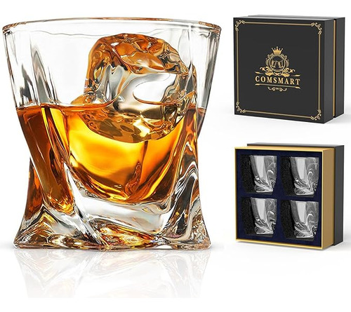Juego 4 Vasos Whisky Con Caja Lujo Vasos Cristal 10 Onzas Re