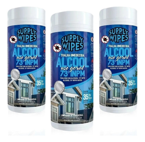 Lenços Umedecidos Álcool 70° Tubo Kit Com 3 Potes