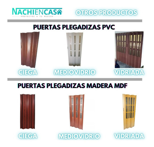 Puerta Plegadiza Pvc Medio Vidrio 0,74x2m De 10mm Plegable