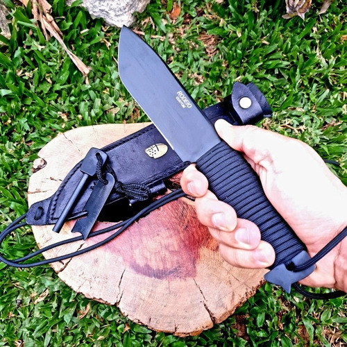 Faca Fr3 Tática Elmo Toda Preta Com Pederneira Edc Bushcraft