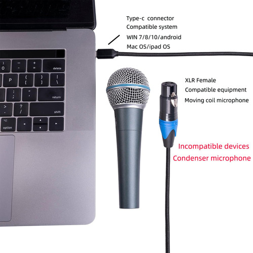 Rexus Usb C Cable De Micrófono Femenino Macho A Xlr 66 Tipo