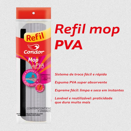 Refil Mop Rodo Mágico Absorvente Limpeza Condor Kit 10