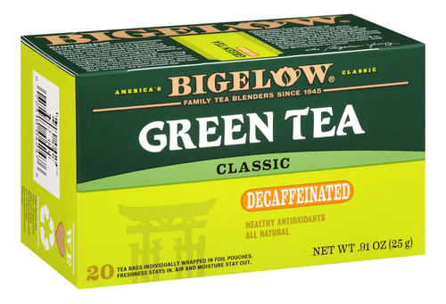 Bigelow Classic Green Tea Descafeinado, 20 Unidades