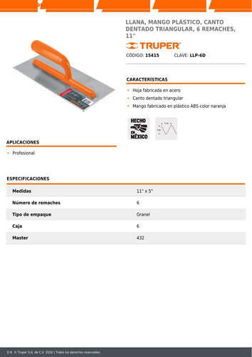Imagen 3 de 4 de Llanamango Plascanto Dentado Triangular6 11' 15415 6 Pz