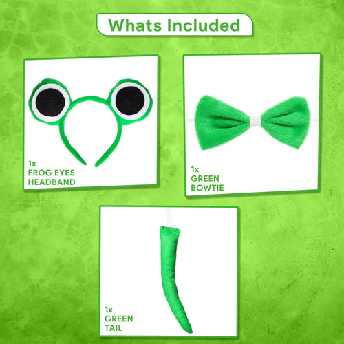 Juego De Accesorios Para Disfraz De Rana Verde, Diadema De Ojos De Rana Verde, Juego De Accesorios De Pajarita Y Sapo Para Niños Pequeños