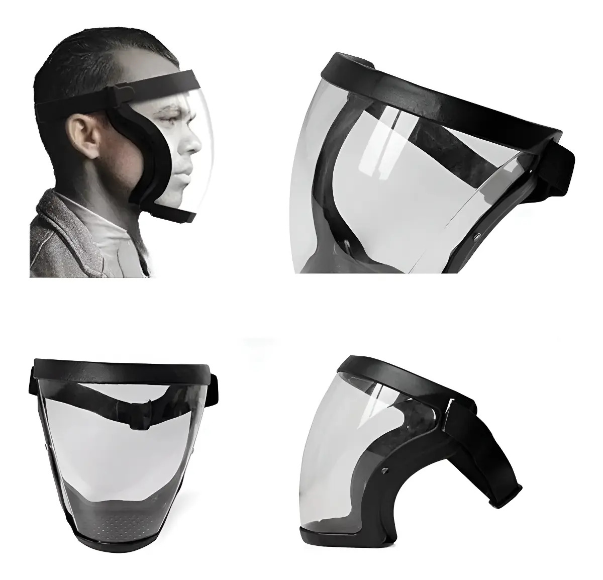 Protetor Facial Anatômico Rocast Preto Transparente Policarbonato Silicone