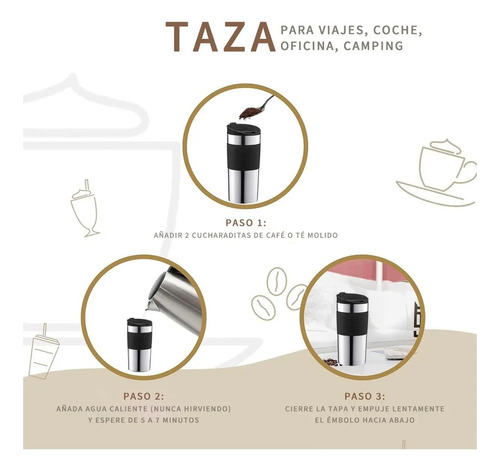 Prensa Francesa Portátil De Acero Inoxidable De 450 Ml Para