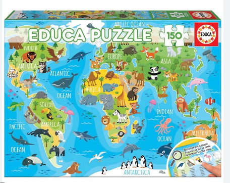 Puzzle 150 Pcs 48x34cm Mapamundi Animales