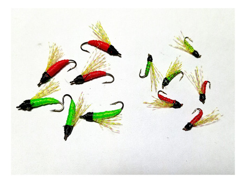 Mosca Larvas,pack X 12, Dentudos,chanchitas Y Peje-(032) Verde-rojo