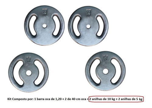 Kit Anilhas 30kg Sendo 2 Barras De 40cm + 1 De 1.20 Cromadas