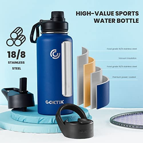 Coktik Botella De Agua Deportiva De 32 Oz Con Pajita, 3 Tapa