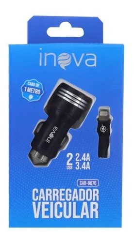 Carregador Veicular Inova 2 Entradas Com Cabo iPhone Car8676