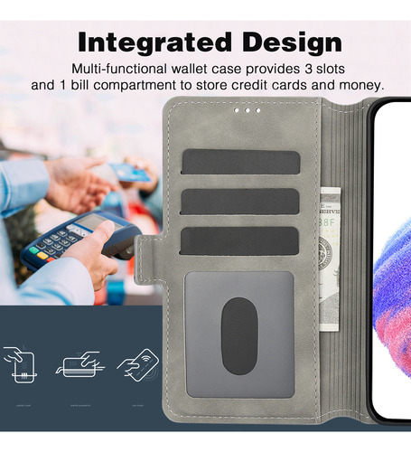 Funda De Teléfono Gris De Primera Calidad Para Samsung Galaxy Series, Funda Tipo Cartera Con Ranuras Para Tarjetas