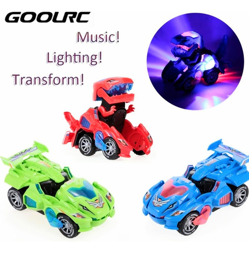 Brinquedo Carro Robô Transforma Dinossauro Luz Som Musical Cor Azul-marinho