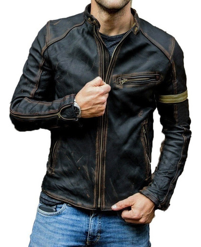 Chaqueta De Cuero Punk Con Cuello Alto Para Hombre 5xl