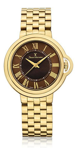Relógio Pulso Jean Vernier Masculino Aço Dourado Jv01148