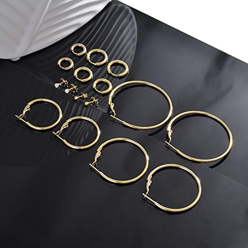 8 Pares De Aretes De Aro Dorados De Acero Inoxidable, Conjun