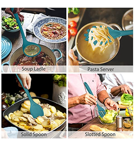 Juego De 7 Utensilios De Cocina Azules De Silicona, Resisten