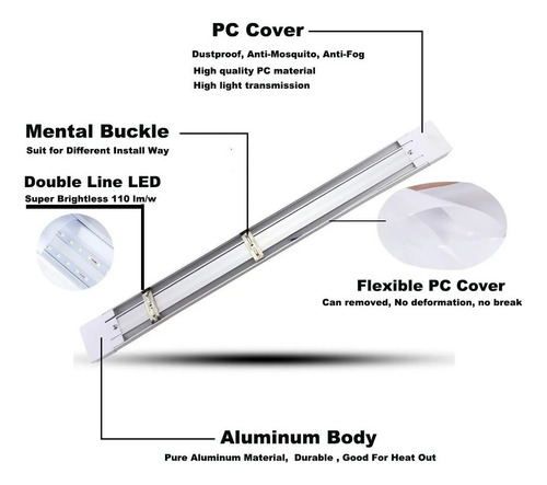 Foco Led Tubo Plano Iluminacion Luz 36w Canaleta 120cm /f096