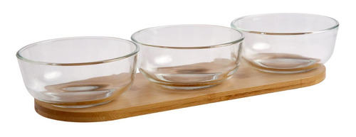 Set De 3 Bowls De Vidrio Con Base Bamboo - Telecompras Sc