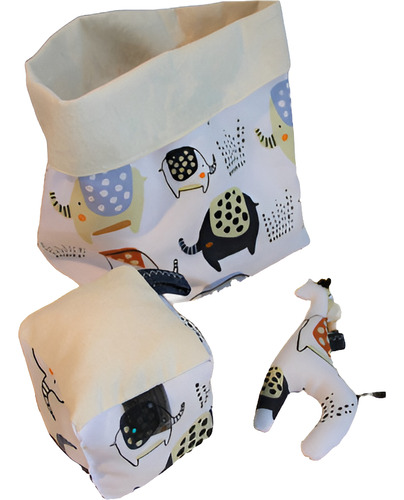 Set Cesto Guardar Juguetes Lona Muñeco Y Cubo Montessori
