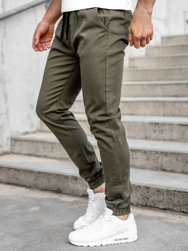 Jogger Gabardina Elastizada Liviana Con Cordón Verde Musgo