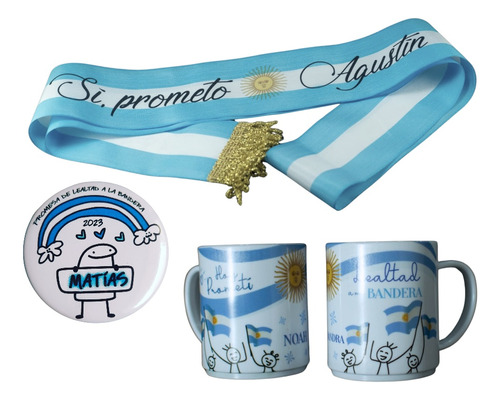 Banda 7cm Promesa Bandera + Taza Plástica+ Pin 5.6cm