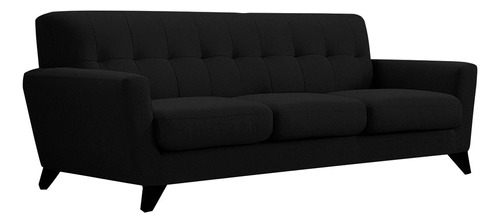 Sofá Sillon Nordico 3 Cuerpos Chenille Premium Patas Madera Color Negro