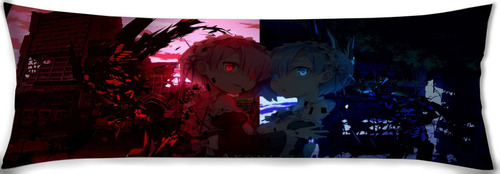 Cojin Almohada Re Zero Rem Y Ram Caras Rosa Y Azul 35x100cm Diseño De La Tela Lisa