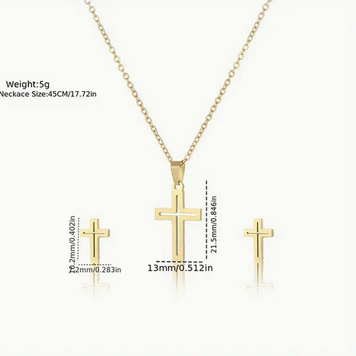 Joyería Collar Dije Y Aretes De Cruz -religioso, Cristiano