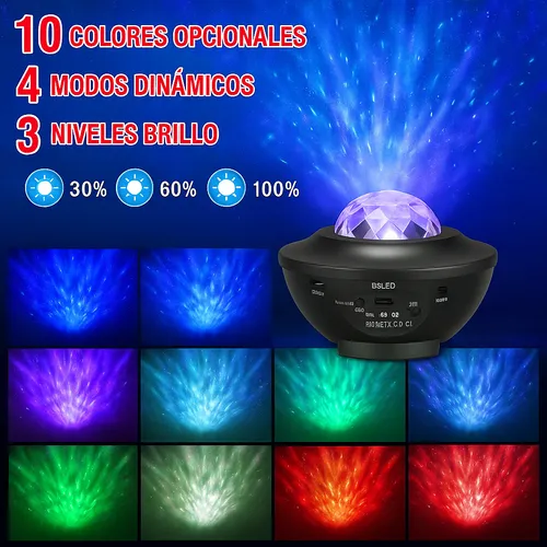 Lámpara Proyector Galaxia Luz Nocturna Bluetooth Cielo Negro