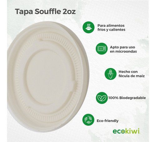 Tapa Soufflé 2oz Desechable Biodegradable 100 Piezas Blanco