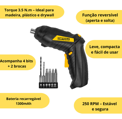 Mini Parafusadeira Recarregável 3.6v Com Kit Bits E Brocas