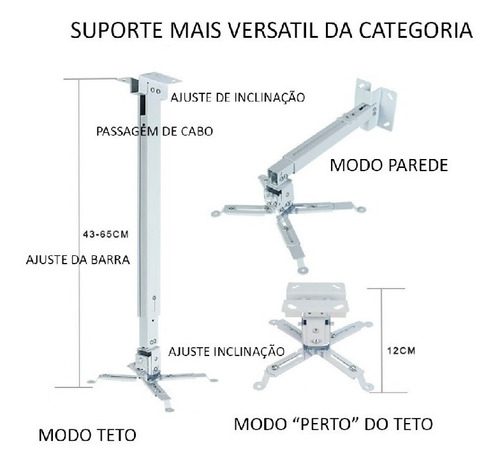 Imagem 2 de 6 de Suporte Projetor Teto Parede Universal