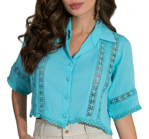 Camisa Blusa Soltinha Renda Elegante Sensual Casual Fresco