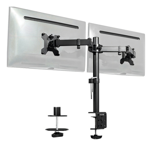 VIVO Soporte de montaje en escritorio para monitor Dual LCD LED de 13 a 30 pulgadas, resistente, totalmente ajustable, se adapta a 2 pantallas, STAND-V002