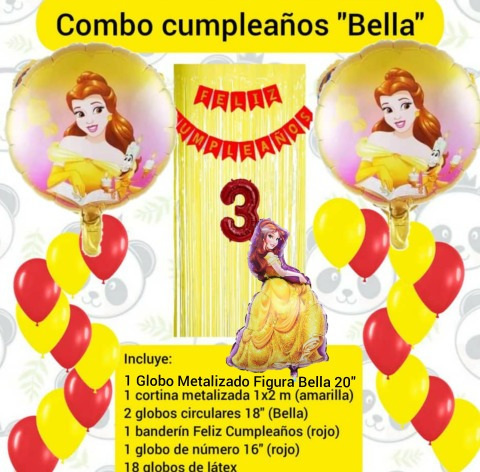 Combo Decoración Cumpleaños Globos Princesa Bella / Banderin