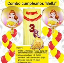 Comprar Combo Decoración Cumpleaños Globos Princesa Bella \u002F Banderin