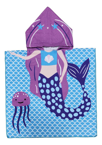 Toalla De Playa Para Niños Con Capucha, Sirena Morada