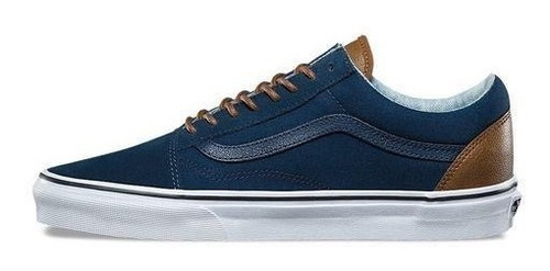 Tenis Vans Old Skool Azul/cafe Gamuza/tela/piel  Look Trendy