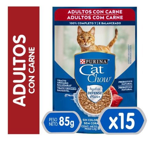 Alimento Húmedo Cat Chow Adultos Carne 85g Pack X15 Gato