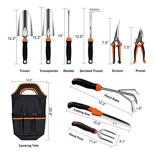 Juego De Herramientas De Jardín, 10 Pcs Acero Inoxidable,